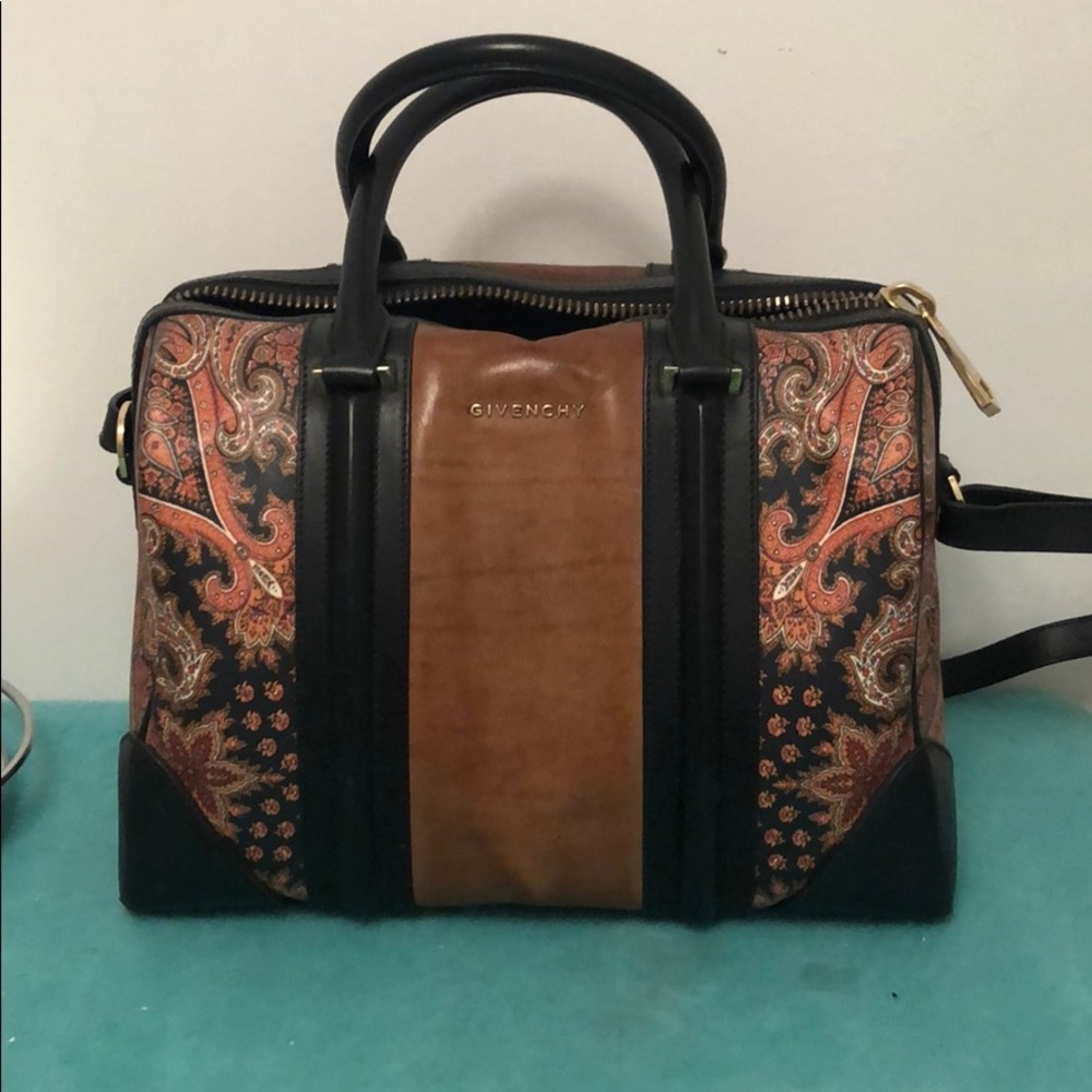 Givenchy Black and Brown Paisley Leather Shoulder Bag